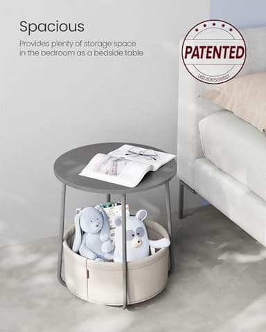 VASAGLE Small Round Side End Table, Modern Nightstand with Fabric Basket, Cement Gray and Cream White ULET223G49 - Image 4