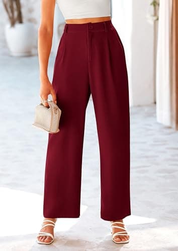 PRETTYGARDEN Wide Leg Pants for Women Trendy 2025 Fall High Waisted Business Casual Outfits Work Pant Trousers (Wine Red,Medium) - Image 8