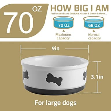 Sweejar Ceramic Dog Bowls with Bone Pattern, Dog Food Dish for Large Dogs, Porcelain Pet Bowl for Water 70 Fl Oz (Fog Blue) - Image 6