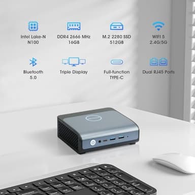 BOSGAME Mini PC E1, Intel Alder Lake-N100 Mini Computers, 16GB DDR4 512GB SSD, Dual 2.5G LAN Ports, USB-C& Dual HDMI Supports Triple Display - Image 2