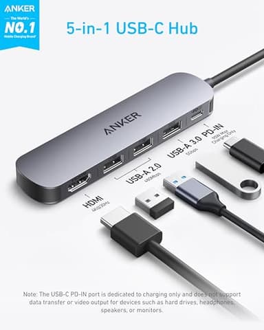 Anker USB C Hub, 5-in-1 USB Hub for Laptops, 4K HDMI Multiport Adapter with 90W Max Power Delivery, USBC & USBA Data Ports USB C Dongle, Compact for MacBook, Dell, and More (Charger Not Included) - Image 2