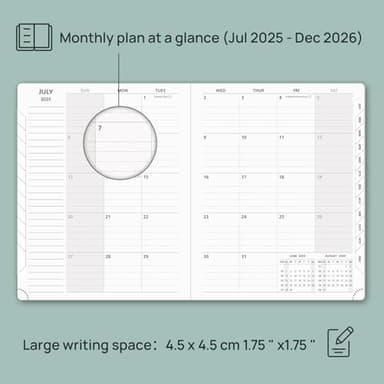 POPRUN 2025-2026 Monthly Planner (B5 8" X 10"), 18-Month Calendar Book (Jul.25 - Dec.26) with Monthly Tabs, Hardcover, Inner Pocket, 100GSM Thick Paper - Pacific Green - Image 2