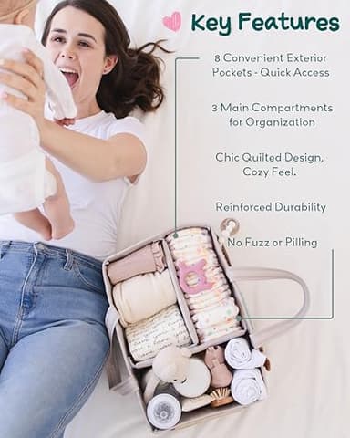 Lily Miles Baby Diaper Caddy Organizer, Quilted Nursery Storage Organizer for Newborn Essentials and Diaper Changing Station, Gift for Baby Shower and Registry Must-Have (Soft Sand) - Image 4