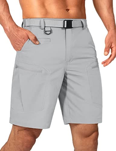 Shallowlulu Mens Cargo Hiking Shorts Water Resistant Quick Dry Lightweight Breathable Tactical Shorts with Nylon Belt(Light Grey 32W/10L) - Image 1