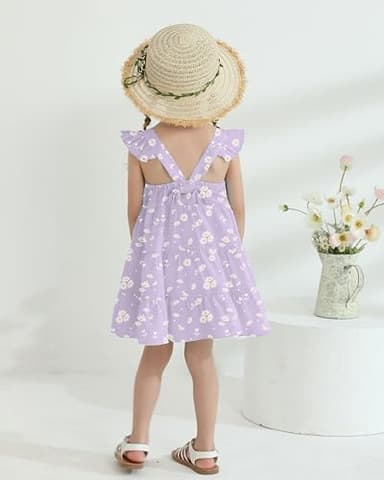 DeeFant Toddler Girl Dress 4-5T Girls Summer Dress Toddler Floral Dresses Fly Sleeveless Casual Beach Toddler Sundress Purple - Image 3