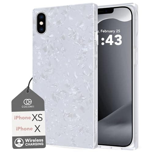 Cocomii - Rectangle Case Compatible with iPhone Xs/X - Opalescent Pearl, Glitter Sparkle, Glossy, Women Girls Men, Protective Phone Case for iPhone Xs/X 5.8 inch, White - Image 1