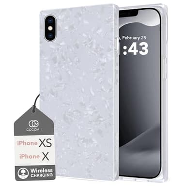 Cocomii - Rectangle Case Compatible with iPhone Xs/X - Opalescent Pearl, Glitter Sparkle, Glossy, Women Girls Men, Protective Phone Case for iPhone Xs/X 5.8 inch, White - Image 1