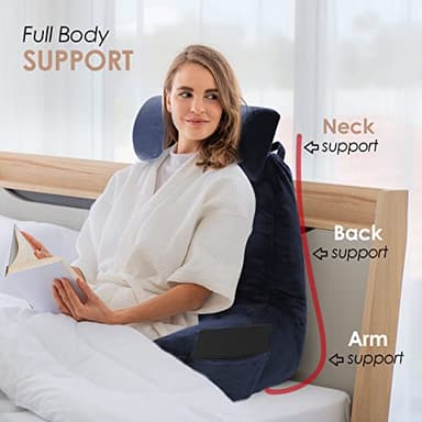 Nestl Reading Pillow with Portable Laptop Lap Desk - Shredded Memory Foam Back Support Pillow for Sitting Up in Bed and Couch Rest Pillows with Arms, Bed Tray Table with Foldable Legs, Navy - Image 7