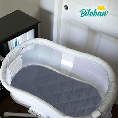 Bassinet Mattress Pad Cover Waterproof, Quilted Mattress Protector Sheets Fits All Mainstream Bassinet - Rectangle, Oval, Hourglass, 2 Pack, 17'' x 33'', Ultra Soft Breathable, White and Grey - Image 7