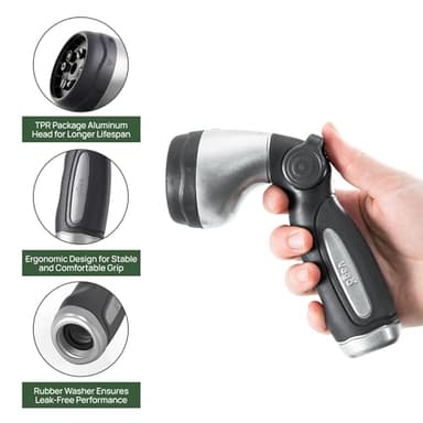 Garden Hose Nozzle - 9 Spray Patterns, Metal, Thumb Control, On/Off Valve, High Pressure Heavy Duty Water Hose Spray Nozzle for Gardening, Lawn Care, and Cleaning Tasks-Tidepool Blue - Image 4
