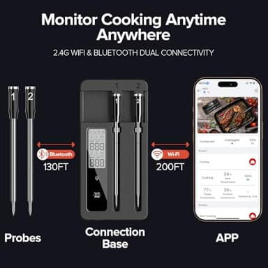 Smart Wireless Meat Thermometer with Dual Probes - Advanced Bluetooth Cooking Thermometer for Perfect Grilling, Smoking, Oven Roasting & Air Frying, Long Range Monitoring & Smart Alerts - Image 5