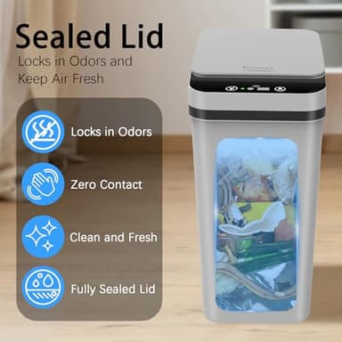 3 Pack Automatic Small Bathroom Trash Can with Lid - 2.5 Gallon Touchless Garbage Can, Motion Sensor Smart Trash Bin, Slim Dog Proof Trashcan, Waterproof Plastic Wastebasket for Bedroom Office Kitchen - Image 5