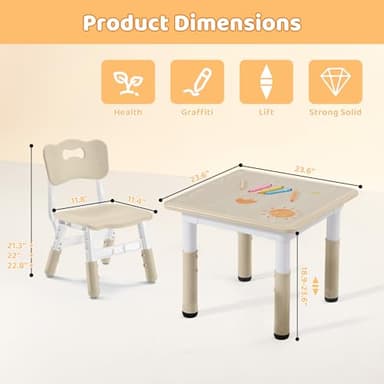 CuFun Kids Table & Chairs Set (2 Chairs) Height Adjustable for Ages 2-8 | Non-Slip Toddler Activity Table with Wipe-Clean Desktop, Montessori Learning & Art Drawing Table for Home Preschool - Image 6