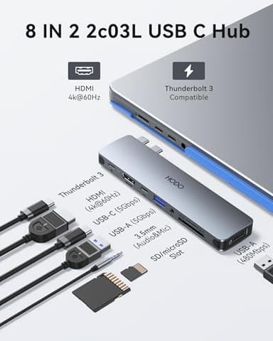 USB C Adapter Hub for MacBook Pro Air 2025-2018, Mac Adapter Multiport for MacBook 13" 15" 16", Mac Accessories Hub 8 in 2 with HDMI Thunderbolt 3 USB-C USB 3.0 2.0 SD/TF Card Reader - Image 2