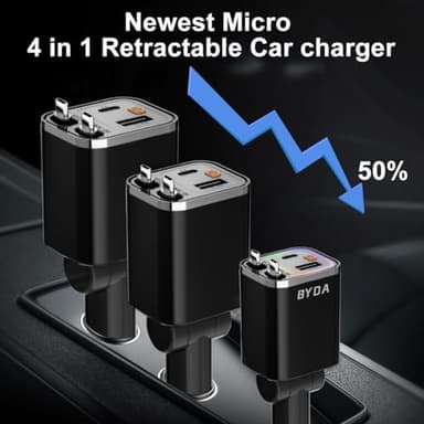 4 in 1 Retractable Car Charger,69W USB-C Fast Car Charger with Starry Light, for iPhone16/15/14/13/12,Cigarette Lighter Charger (Grey, Dual Type C &RGB Breathing Light [Black]) - Image 3