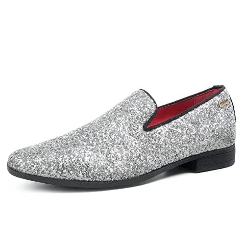 UUBARIS Mens Loafers Sparkly Dress Slip On Driving Shoes Smoking Sllipper Glitter Silver Size 6 - Image 1