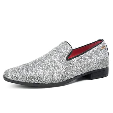 UUBARIS Mens Loafers Sparkly Dress Slip On Driving Shoes Smoking Sllipper Glitter Silver Size 6 - Image 1