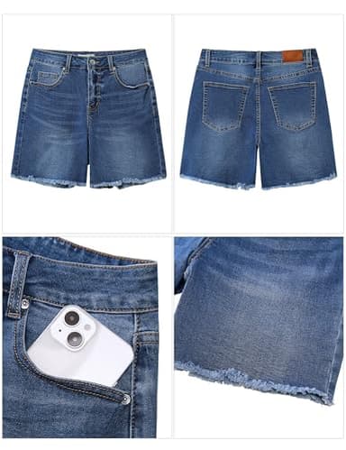 luvamia FleXclusive Jean Shorts for Women Trendy High Waisted Stretchy Denim Summer Casual Raw Hem Mom Long Cutoff Jorts Womens Shorts Classic Blue Size Medium Fits US 8-10 - Image 6