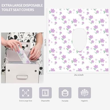 Blissful Diary 18 Pcs Toilet Seat Covers Disposable for Toddlers & Adults, Extra Large Waterproof, Portable Package for Travel, Kids Potty Training(Purple Flowers) - Image 4