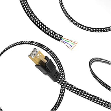 Orbram Cat 8 Ethernet Cable 50 ft, Nylon Braided High Speed Heavy Duty Network LAN Patch Cord, 40Gbps 2000Mhz SFTP RJ45 Flat Internet Cable Shielded in Wall, Indoor&Outdoor for Modem/Router/Gaming/PC - Image 3