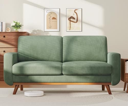 Vesgantti 68" Loveseat Sofa - Green, Comfy Corduroy with Spring Cushion, Solid Wood Frame, Modern Deep Seat, Bedroom & Living Room, Office Couch - Image 1