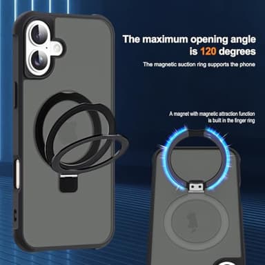 SKYLMW Compatible with iPhone 16 Case with Invisible Magnetic O-Ring Stand Military-Grade Translucent Case for iPhone 16 6.1" [Compatible with Mag-Safe][Great Grip Feeling], Black - Image 9