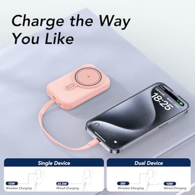 HUOTO for MagSafe Power Bank,10000mAh Magnetic Portable Charger 22.5W PD Fast Charging with Cables LED Display for MagSafe Battery Pack for iPhone 16/15/14/13/12,Gifts for Christmas Men Women - Image 4