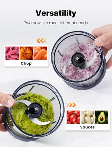 TWOMEOW Food Processor 4 Cup, Electric Food Chopper, 【Small but Powerful】Meat Grinder with 2 Bowls, 2 Speed & 4 Blades for Vegetable, Meat, Nuts, Functions for Chopping, Dicing, Mixing and Puree - Image 5