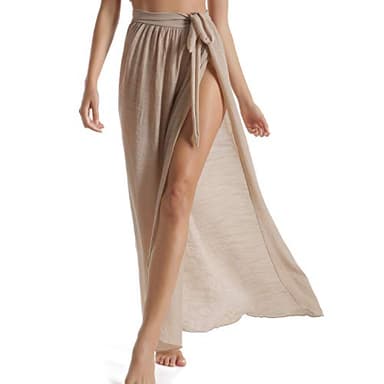 Beach Sarongs for Women Bathing Suit Swim Bikini Cover Up Wrap Maxi Long Skirt (Khaki-US 4-12) - Image 4