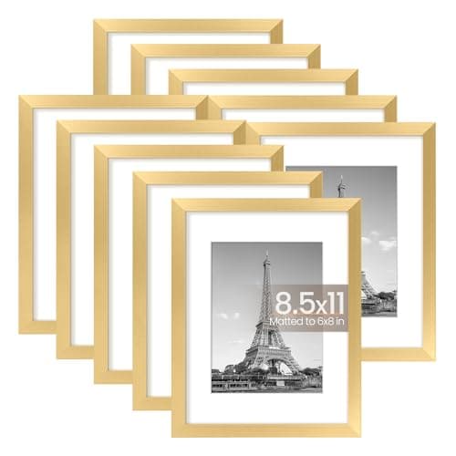upsimples 8.5x11 Picture Frame Set of 10, Display Pictures 6x8 with Mat or 8.5x11 Without, Multi Photo Frames Collage for Wall or Tabletop Display, Gold - Image 1