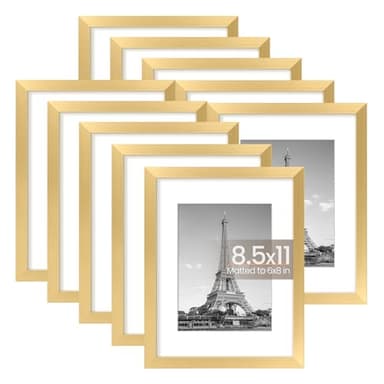upsimples 8.5x11 Picture Frame Set of 10, Display Pictures 6x8 with Mat or 8.5x11 Without, Multi Photo Frames Collage for Wall or Tabletop Display, Gold - Image 1