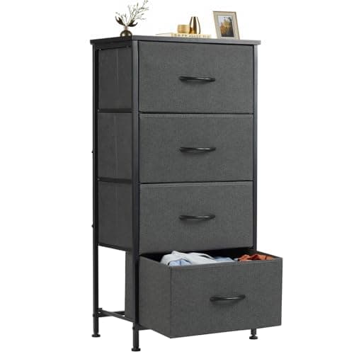 Sweetcrispy Nightstand Small Bedroom Dresser with 4 Fabric Drawers,Bed Side Furniture End Table, Wooden Top Cabinet Night Stand Dresser for Closet, Entryway, Dorm, Grey - Image 1