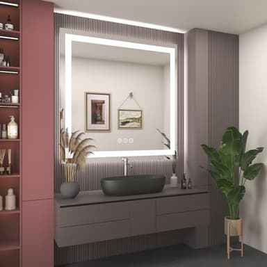 ODDSAN 30 x 30 Lighted LED Bathroom Mirror for Wall, Square Vanity Mirror with Lights, Dimmable, Anti-Fog, Shatter-Proof, Memory, ETL Listed (Front Lights + Backlit) - Image 6