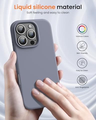 OuXul Designed for iPhone 16 Pro Max Case 6.9"- Slim Liquid Silicone Cover with [Soft Anti-Scratch Microfiber Lining], Shockproof 3-Layer Full Protection (Lavender Gray) - Image 2