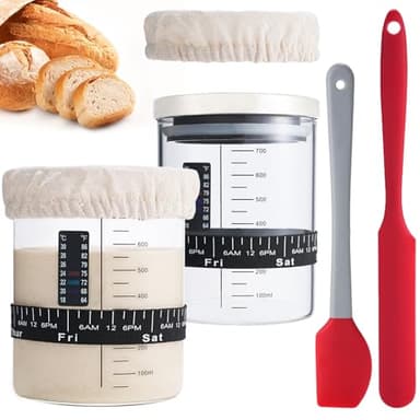 INOBYO Sourdough Starter Glass Jar, 26 OZ Large Wide Mouth Jar for Sour Dough Starter, Easy to Use Sourdough Bread Baking Supplies Kit for Beginners and Pro, 2 Pack - Image 1