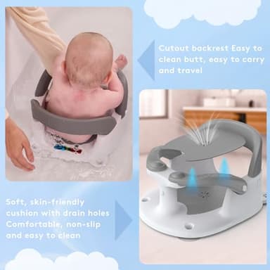 NFSVLB Baby Bath Seat for Babies 6 Months & Up Sitting Up with Temperature Alert+Soft Cushion+Suction Cup,Infant Bath Seat for Baby Bath Chair Toddler Bath seat for Bathtub Tub Shower Grey - Image 4