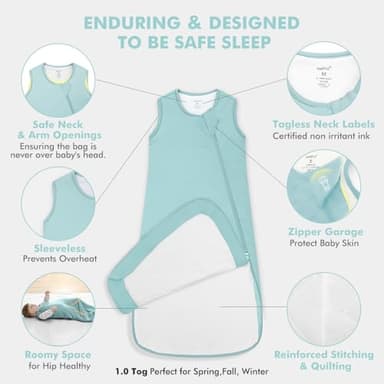 HAPIU Unisex Rayon Made from Bamboo Baby Sleep Sack TOG 1.0, 2-Way Zipper YKK, Wearable Blanket Baby, 0-6 Months, Sage - Image 4