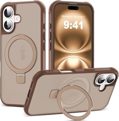 SKYLMW Compatible with iPhone 16 Case with Invisible Magnetic O-Ring Stand Military-Grade Translucent Case for iPhone 16 6.1" [Compatible with Mag-Safe][Great Grip Feeling],Desert Brown - Image 1