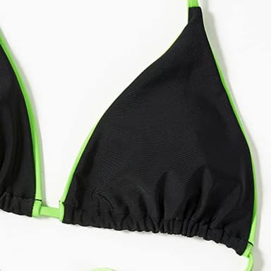 MOSHENGQI Women Sexy Brazilian Bikini 2 Piece Spaghetti Strap Top Thong Swimsuit Bathing Suit(M,Fluorescent Black) - Image 5