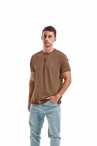 KLIEGOU Men's T-Shirts - Elasticity Cotton Crew Neck Tees 2166 Khaki XL - Image 2