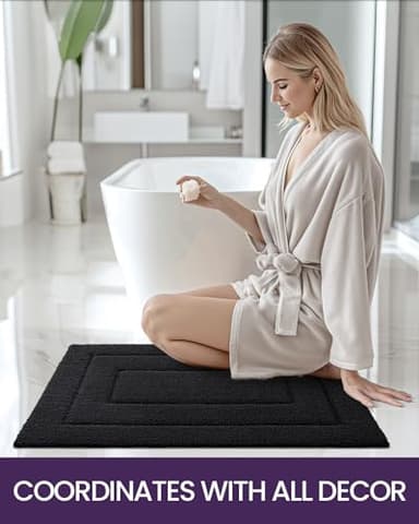 DEXI Bathroom Rug 43x24, Non Slip Washable Bath Mat for Shower Floor, Extra Large Absorbent Soft Bathmat with Rubber Backing, Quick Dry Microfiber Carpet, Black - Image 8