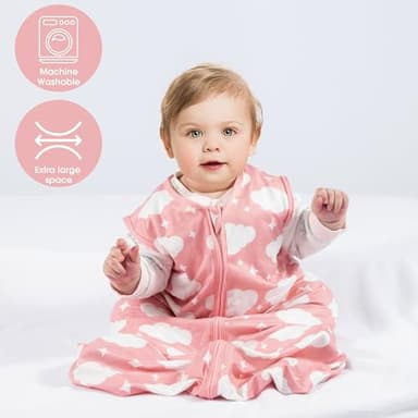 GUNTAIL Baby Sleep Sack 6-12 Months Baby Wearable Blanket 100% Rayon Cotton 2-Way Zipper Toddler Sleeping Sack，Comfy Soft Lightweight TOG 0.3（Cloud） - Image 2