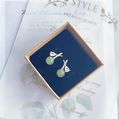 LOOYUUPEE Natural Hetian Jade & Zircon Earrings for Women, Dainty Lucky Green Jade Leaf Charm Pendant Jewelry Studs, Handmade Ear Stud Earrings for Mom Lover Her (925 Sterling Silver with Gold Plated) - Image 7