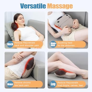 Shiatsu Neck and Back Massager with Heat, Back Massager for Pain Relief Deep Tissue, Massager for Neck and Shoulder Pain, Massage Pillow with Cover, Adjustable Straps & Portable Handle (No Battery) - Image 4