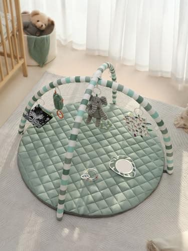 Blissful Diary Baby Play Gym Mat, Play Mat Activity Mat with 6 Detachable Toys for Stage-Based Sensory & Motor Skill Development, Easy to Install & Clean, Baby Essentials Gift, Sage Green - Image 8