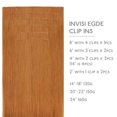 WENNALIFE Invisi Edge Clip in Hair Extensions Real Human Hair, 22 Inch 150g 7pcs Auburn Ginger Seamless Clip in Extensions Remy Hair Clip Ins Invisible Skin Weft Straight Extensiones De Cabello Hmano - Image 2