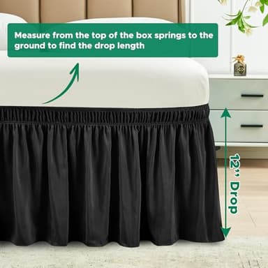 Biscaynebay Wrap Around Bed Skirts for Twin & Twin XL Beds Short Drop of 12", Black Adjustable Elastic Dust Ruffles Easy Fit Wrinkle Resistant Silky Luxurious Fabric Machine Washable - Image 3