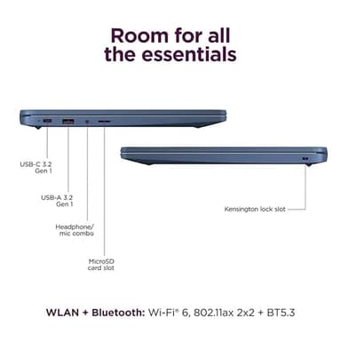 Lenovo IdeaPad Slim 3 Chromebook - 14'' Full HD (1920 x 1080) Display • 8-Core MediaTek Kompanio 520 CPU • 4GB RAM • 64GB eMMC & 256GB Micro SD Card • Wi-Fi 6 • for Business Student • Chrome OS • Blue - Image 6