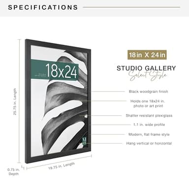 MCS Studio Gallery 18x24 Poster Frame Black Woodgrain, Vertical & Horizontal Wall Hanging Large Picture Frame for Photos, Posters & Art Prints (1-Pack) - Image 4