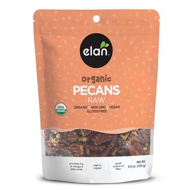 Elan Organic Raw Pecans, 4.4 oz, Unsalted, Unroasted, Shelled Raw Nuts, Non-GMO, Vegan, Gluten-Free, Kosher, Healthy Snacks - Image 1